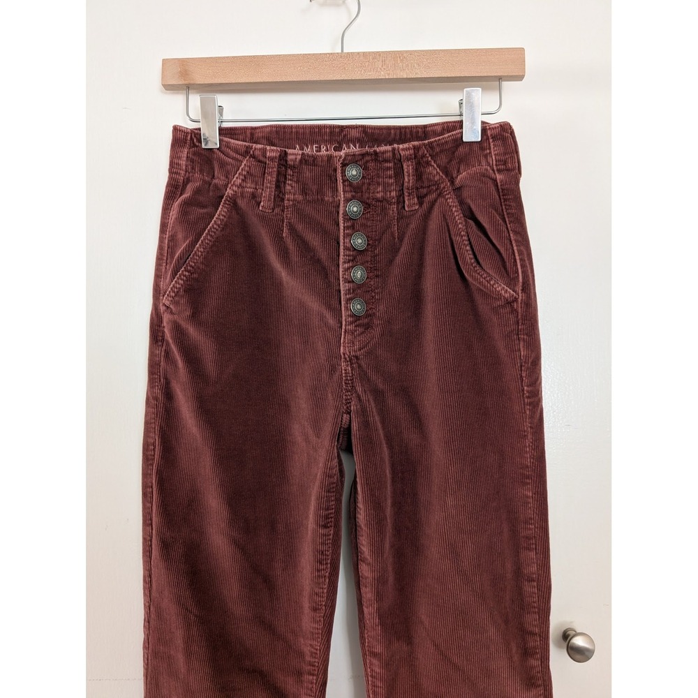 American Eagle Burgundy Corduroy‎ High Rise Flare Pants Button Fly Womens 4S - Picture 3 of 8